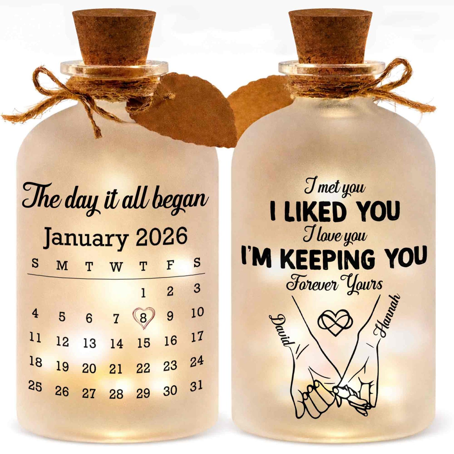 The Day It All Began Calendar Heart Bottle Light
