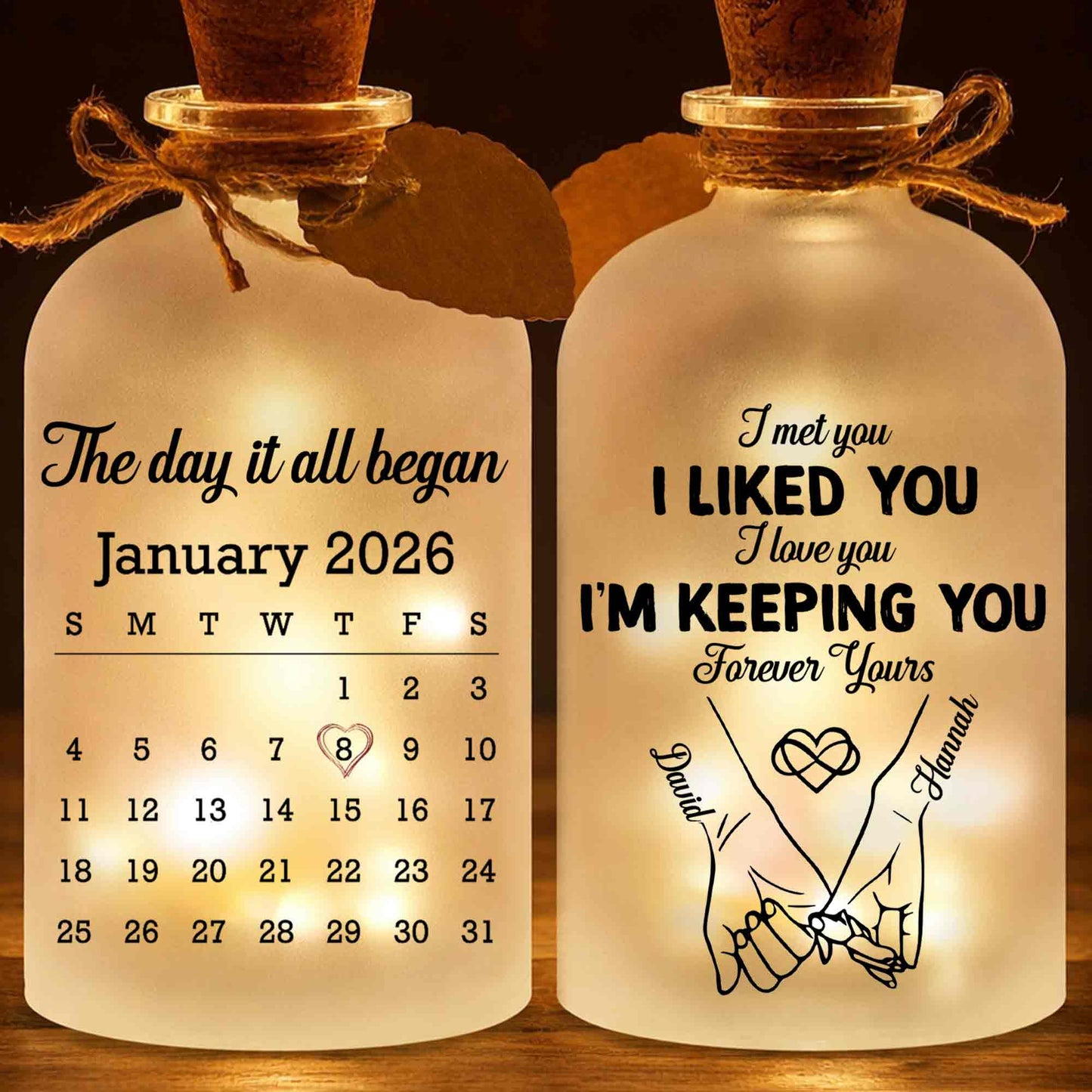The Day It All Began Calendar Heart Bottle Light