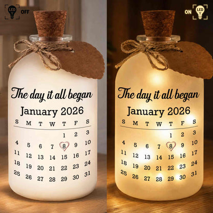 The Day It All Began Calendar Heart Bottle Light