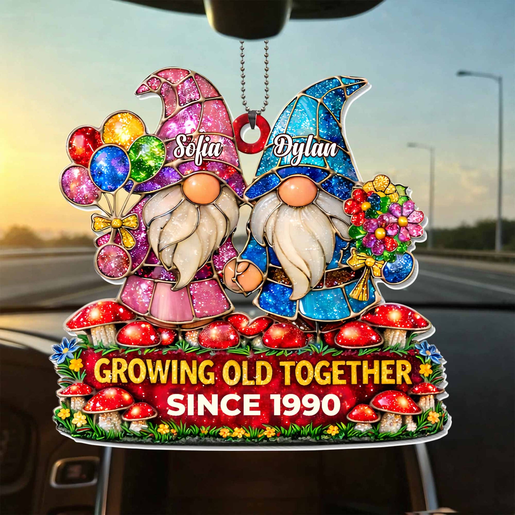 Growing Old Together Gnomes With Balloons And Flowers