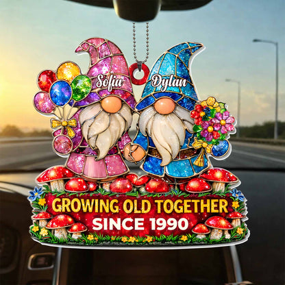 Growing Old Together Gnomes With Balloons And Flowers