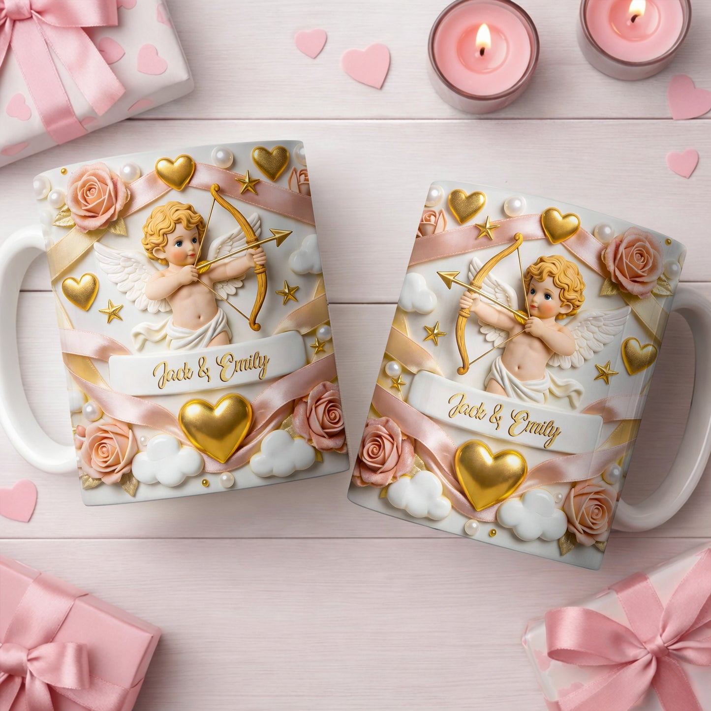 Cupid And Roses With Hearts And Bows Design