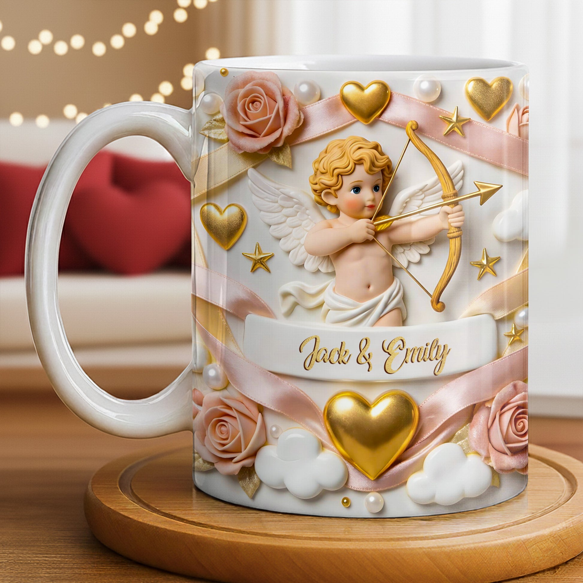 Cupid And Roses With Hearts And Bows Design