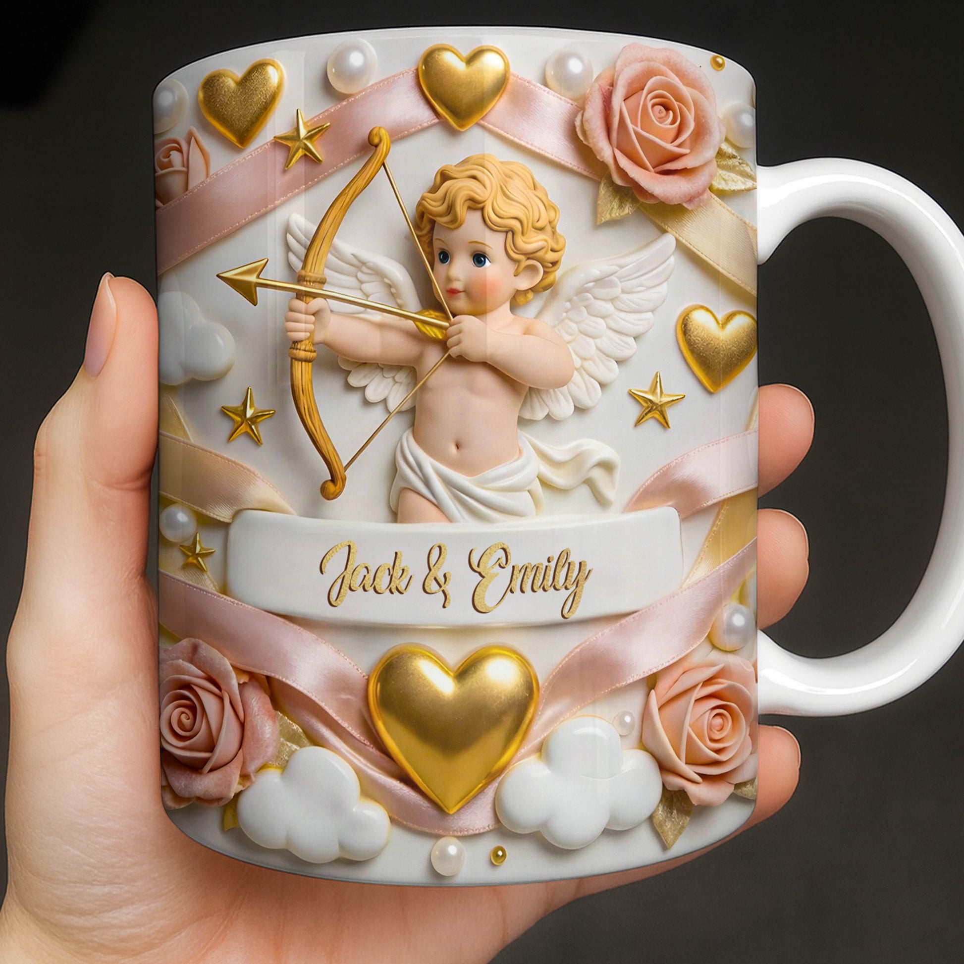 Cupid And Roses With Hearts And Bows Design