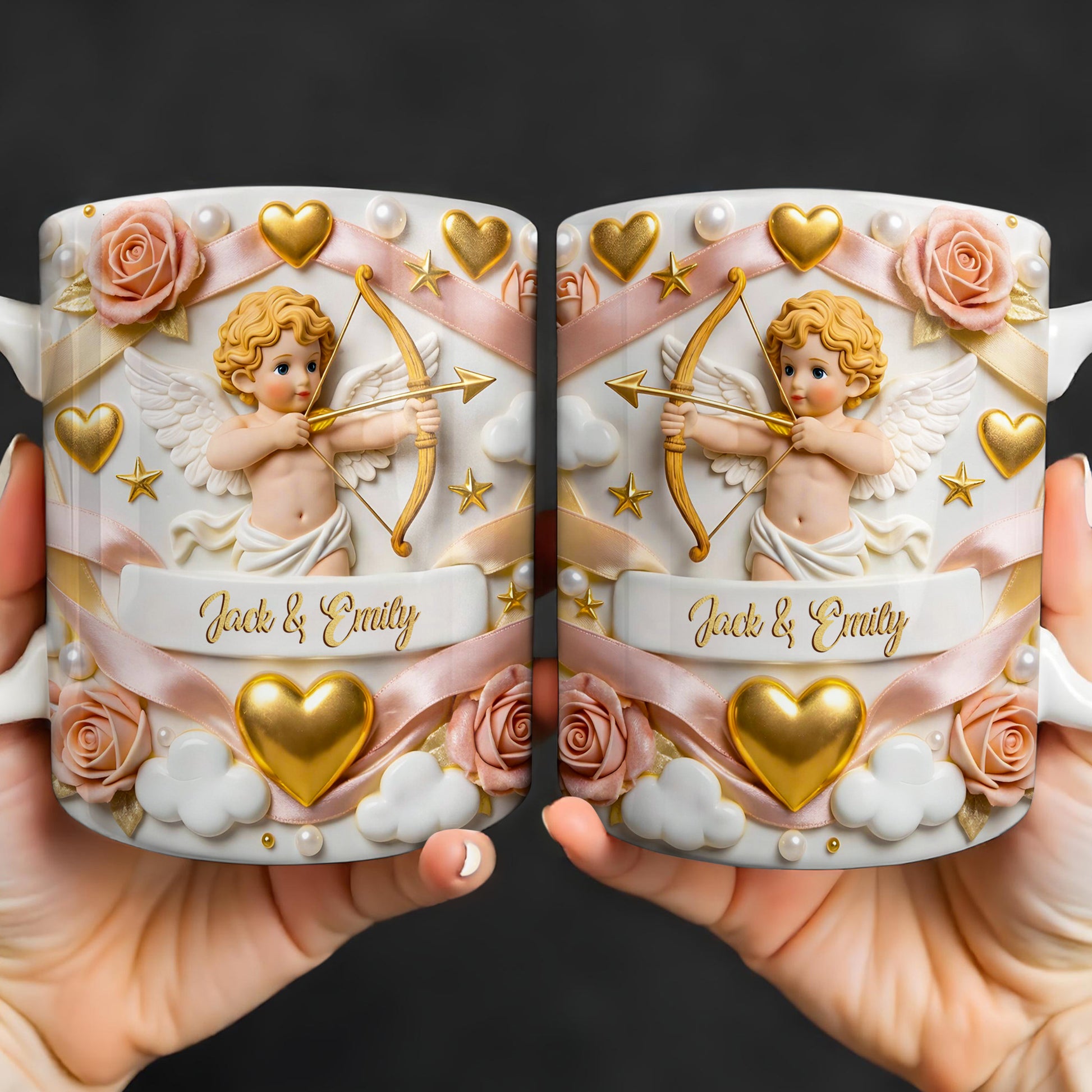 Cupid And Roses With Hearts And Bows Design