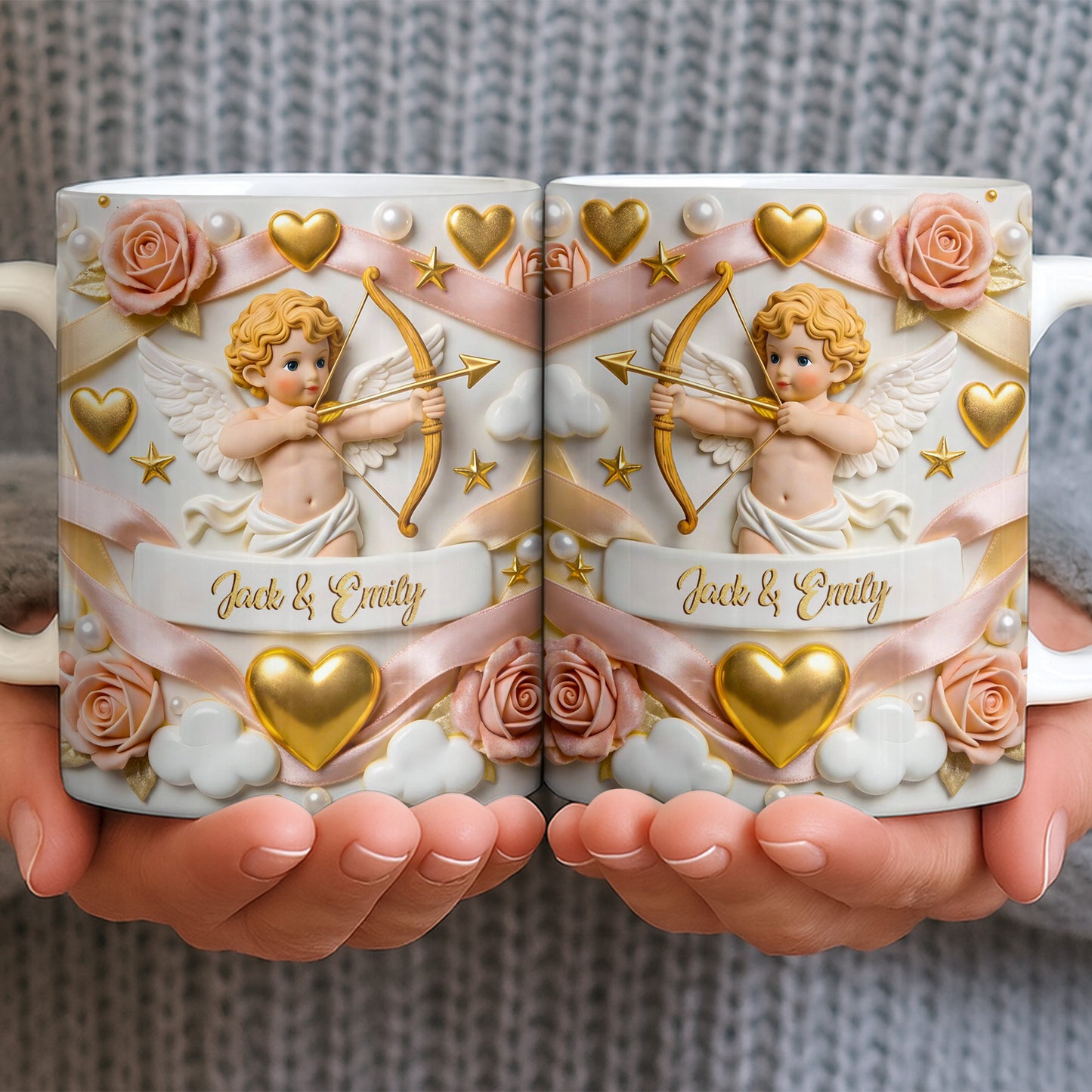 Cupid And Roses With Hearts And Bows Design