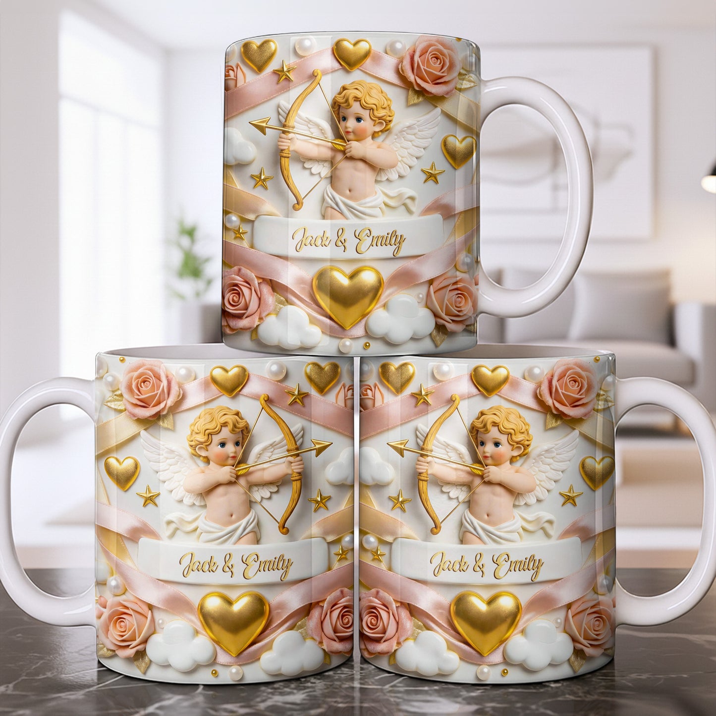 Cupid And Roses With Hearts And Bows Design