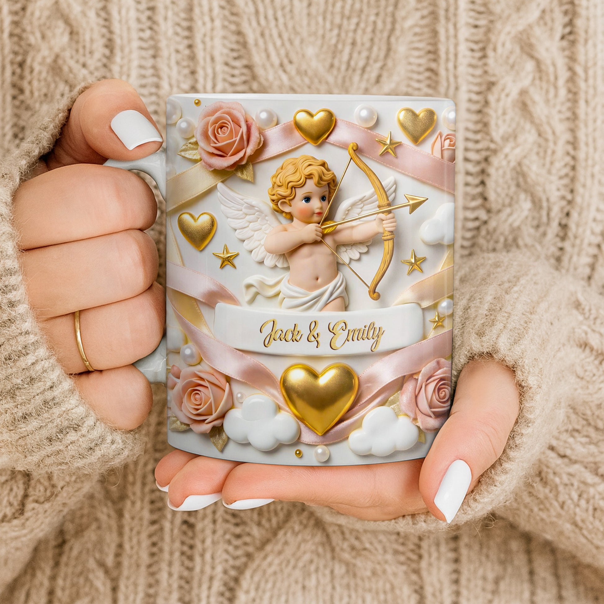 Cupid And Roses With Hearts And Bows Design