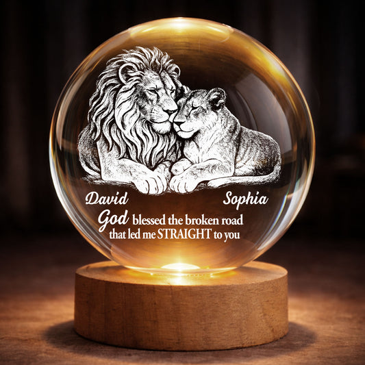 God Blessed The Broken Road Lion And Lioness Couple - Custom Crystal Globe Lamp - CPL1335_GLAMP
