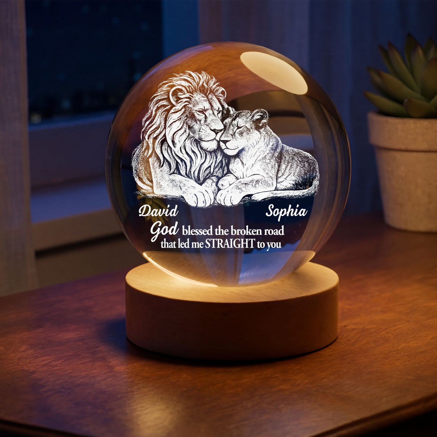God Blessed The Broken Road Lion And Lioness Couple - Custom Crystal Globe Lamp - CPL1335_GLAMP