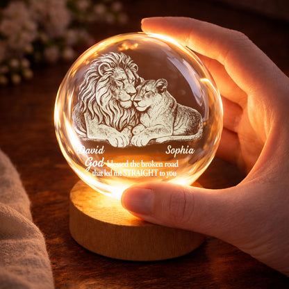 God Blessed The Broken Road Lion And Lioness Couple - Custom Crystal Globe Lamp - CPL1335_GLAMP