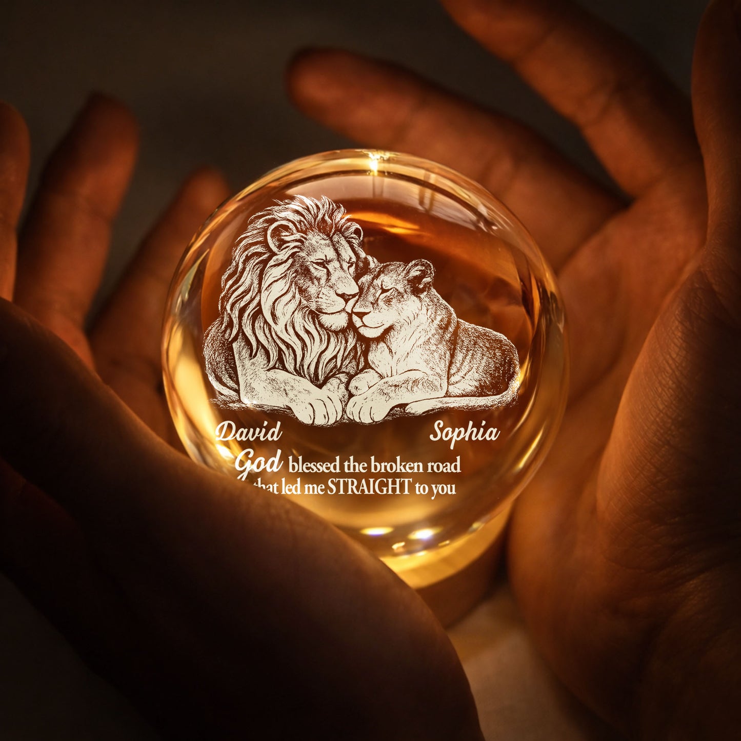 God Blessed The Broken Road Lion And Lioness Couple - Custom Crystal Globe Lamp - CPL1335_GLAMP