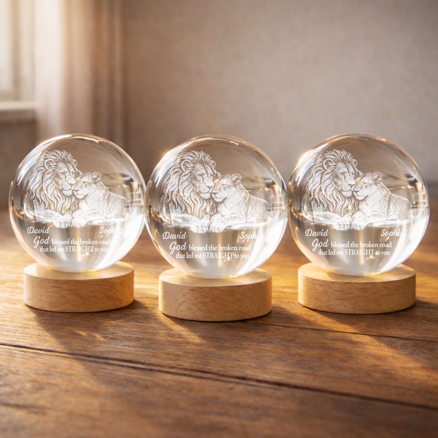 God Blessed The Broken Road Lion And Lioness Couple - Custom Crystal Globe Lamp - CPL1335_GLAMP
