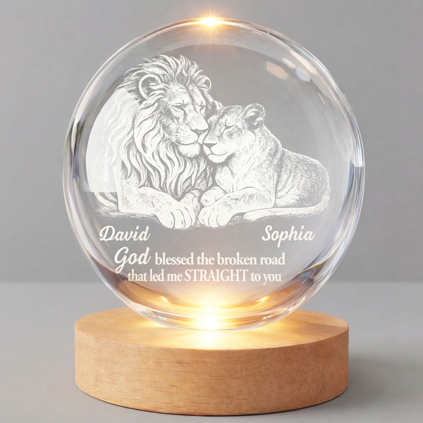 God Blessed The Broken Road Lion And Lioness Couple - Custom Crystal Globe Lamp - CPL1335_GLAMP