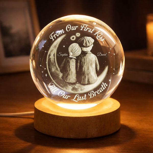 From Our First Kiss Couple Sitting On Moon And Stars - Custom Crystal Globe Lamp - CPL1336_GLAMP