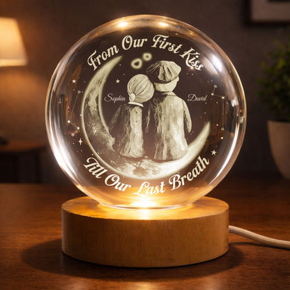 From Our First Kiss Couple Sitting On Moon And Stars - Custom Crystal Globe Lamp - CPL1336_GLAMP