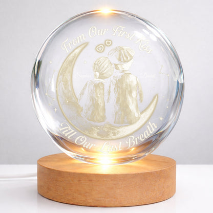 From Our First Kiss Couple Sitting On Moon And Stars - Custom Crystal Globe Lamp - CPL1336_GLAMP