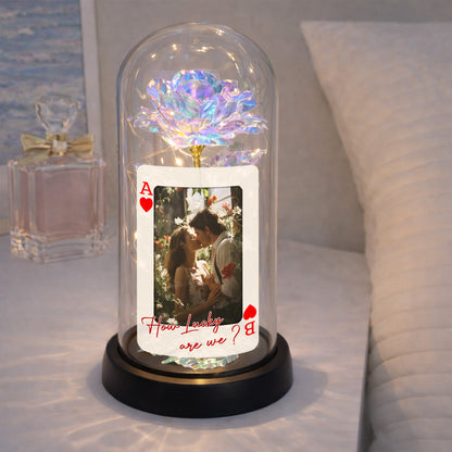 How Lucky Are We Ace Of Hearts Rose Lamp With Custom Photo