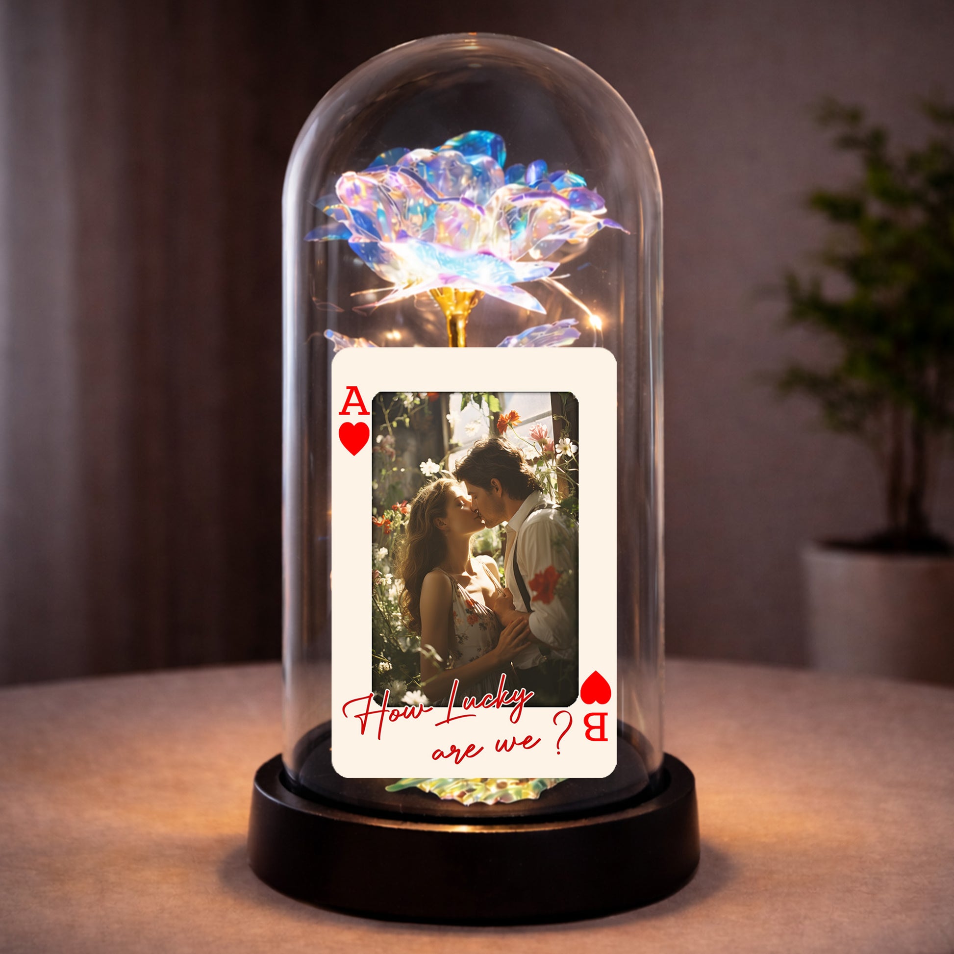 How Lucky Are We Ace Of Hearts Rose Lamp With Custom Photo