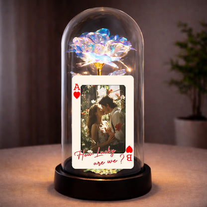 How Lucky Are We Ace Of Hearts Rose Lamp With Custom Photo