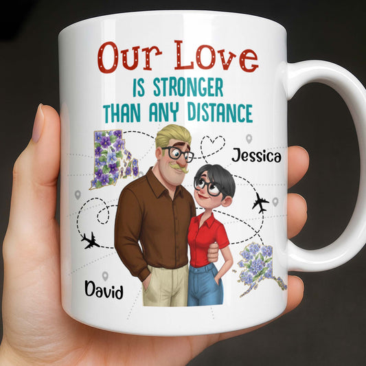 Our Love Is Stronger Than Any Distance Cartoon Couple Mug