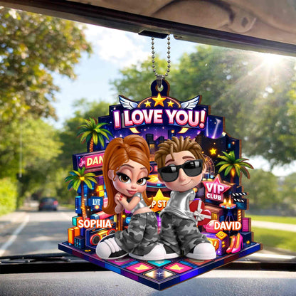 I Love You Couple On Dance Floor With Palm Trees And Stars