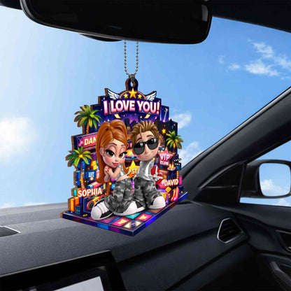 I Love You Couple On Dance Floor With Palm Trees And Stars