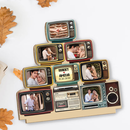 Celebrate Special Memories With Vintage TV Photo Display - Personalized Custom 2-Layer Wood Plaque With Flat Base - CPL1347_WPLA