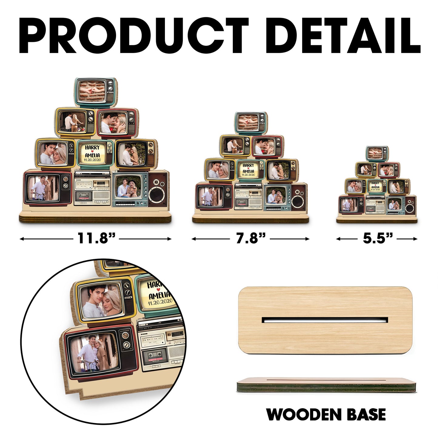 Celebrate Special Memories With Vintage TV Photo Display - Personalized Custom 2-Layer Wood Plaque With Flat Base - CPL1347_WPLA