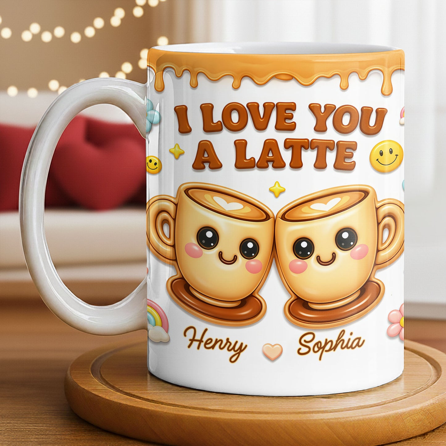 I Love You A Latte With Cute Coffee Cups And Smiley Faces