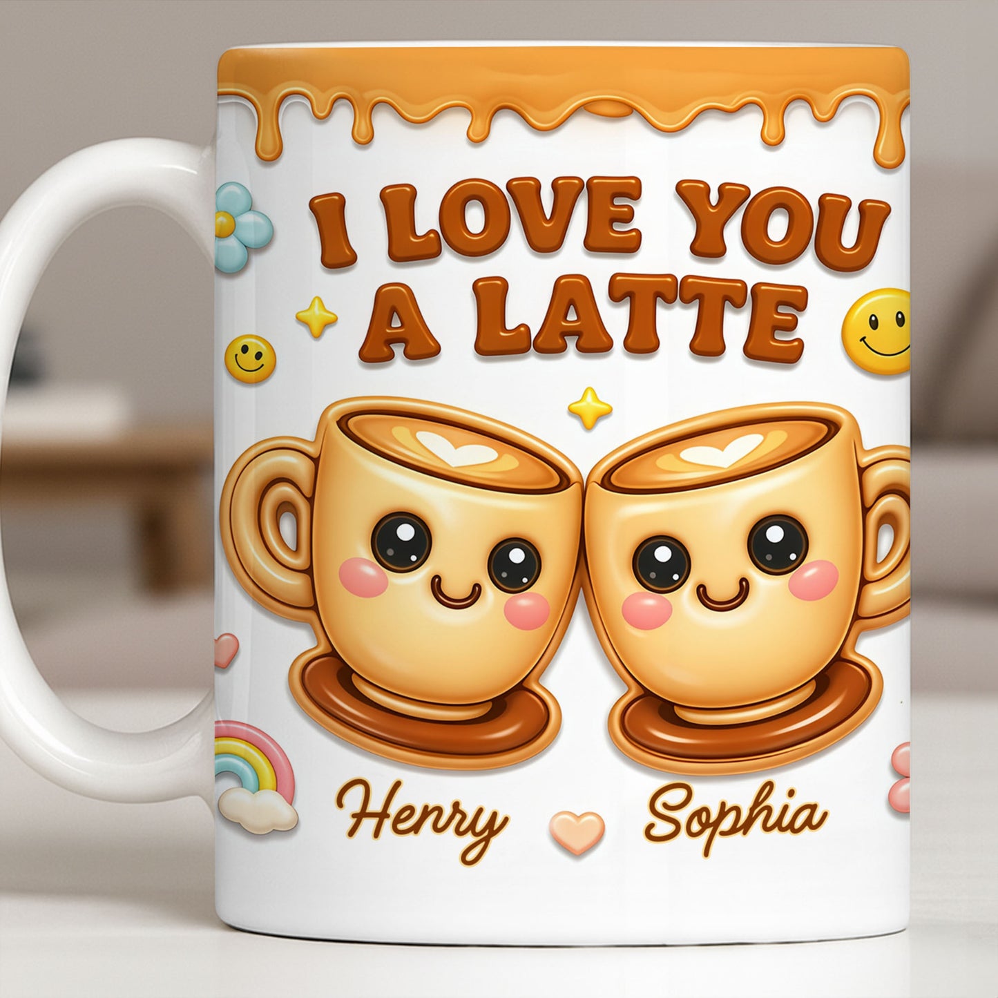 I Love You A Latte With Cute Coffee Cups And Smiley Faces