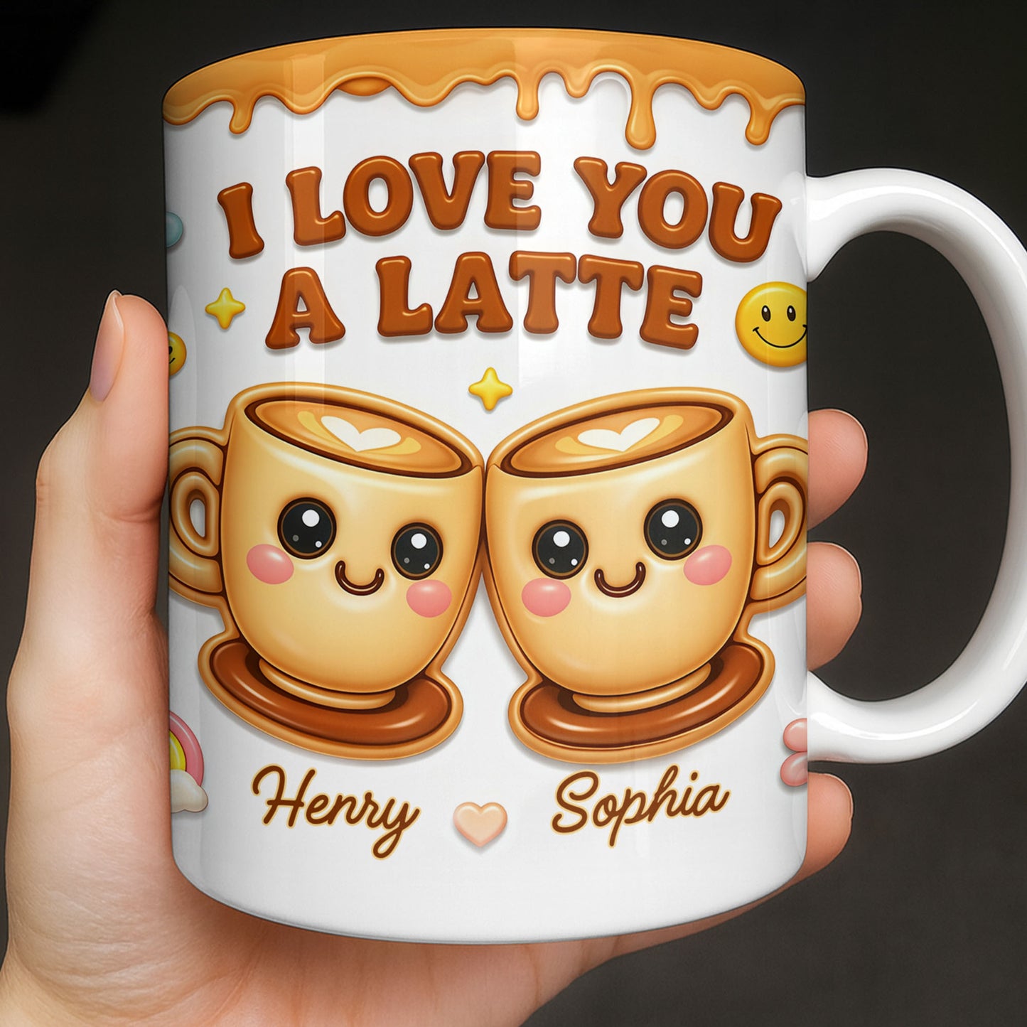 I Love You A Latte With Cute Coffee Cups And Smiley Faces