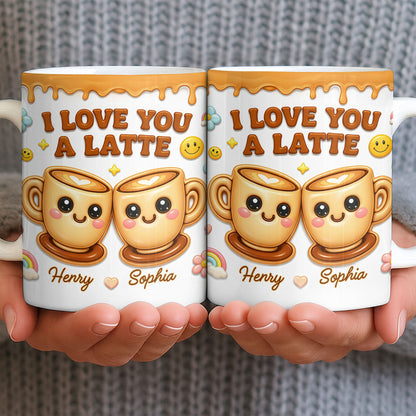 I Love You A Latte With Cute Coffee Cups And Smiley Faces