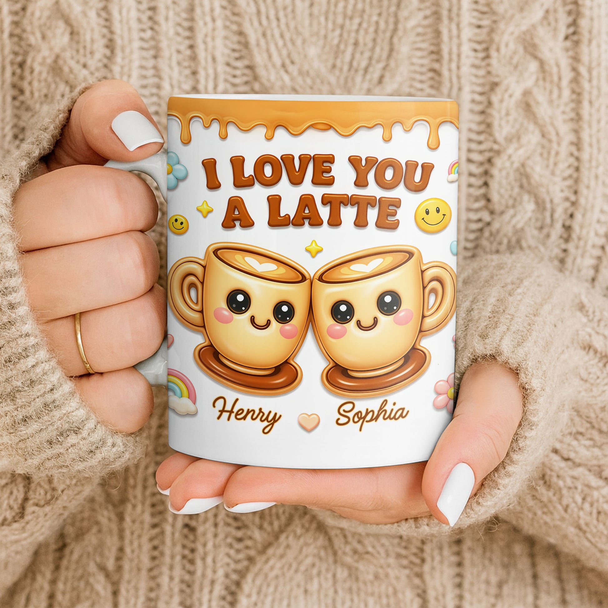 I Love You A Latte With Cute Coffee Cups And Smiley Faces