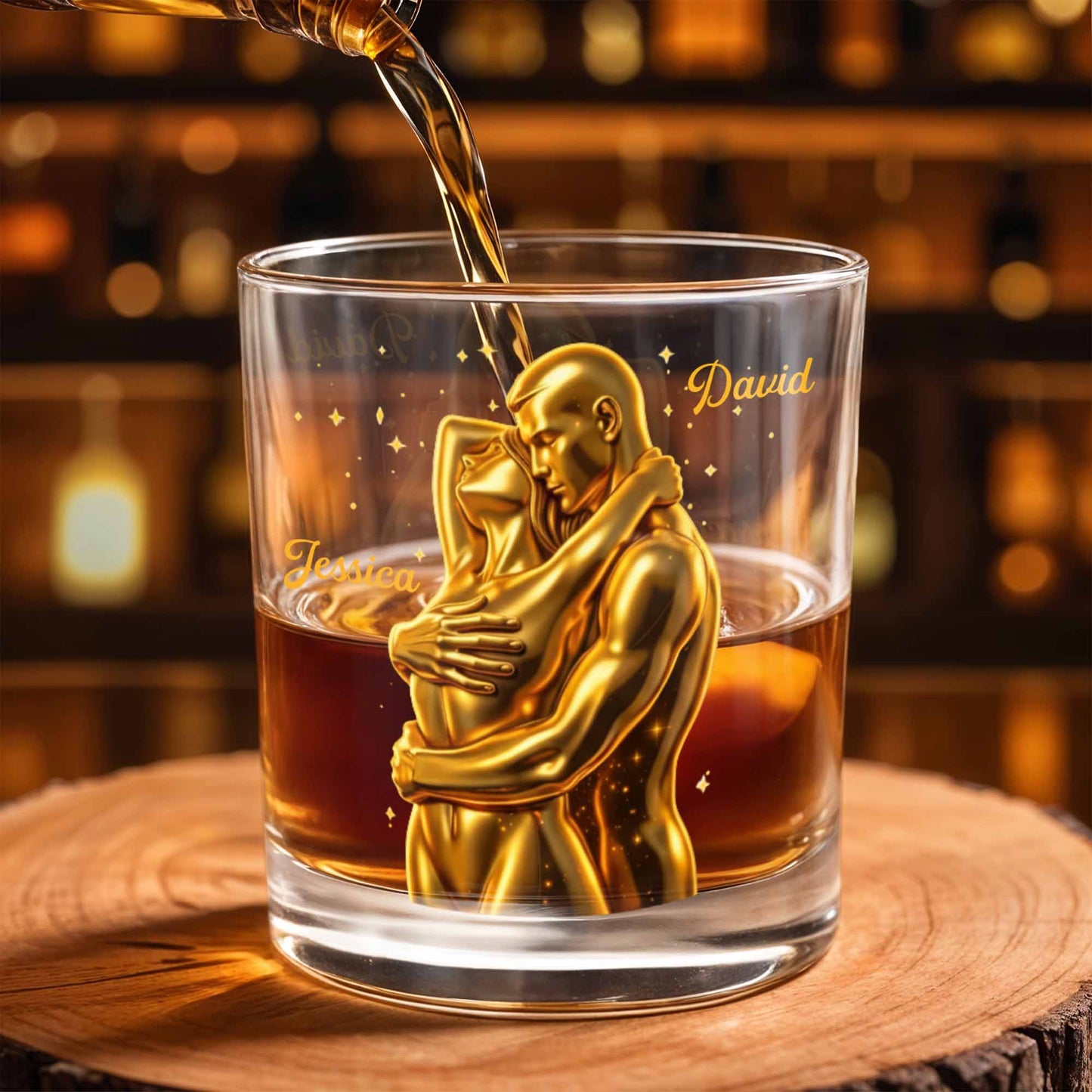 Our Love Is Golden Hugging Couple With Stars