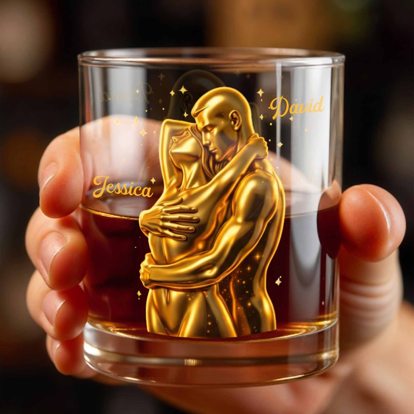 Our Love Is Golden Hugging Couple With Stars