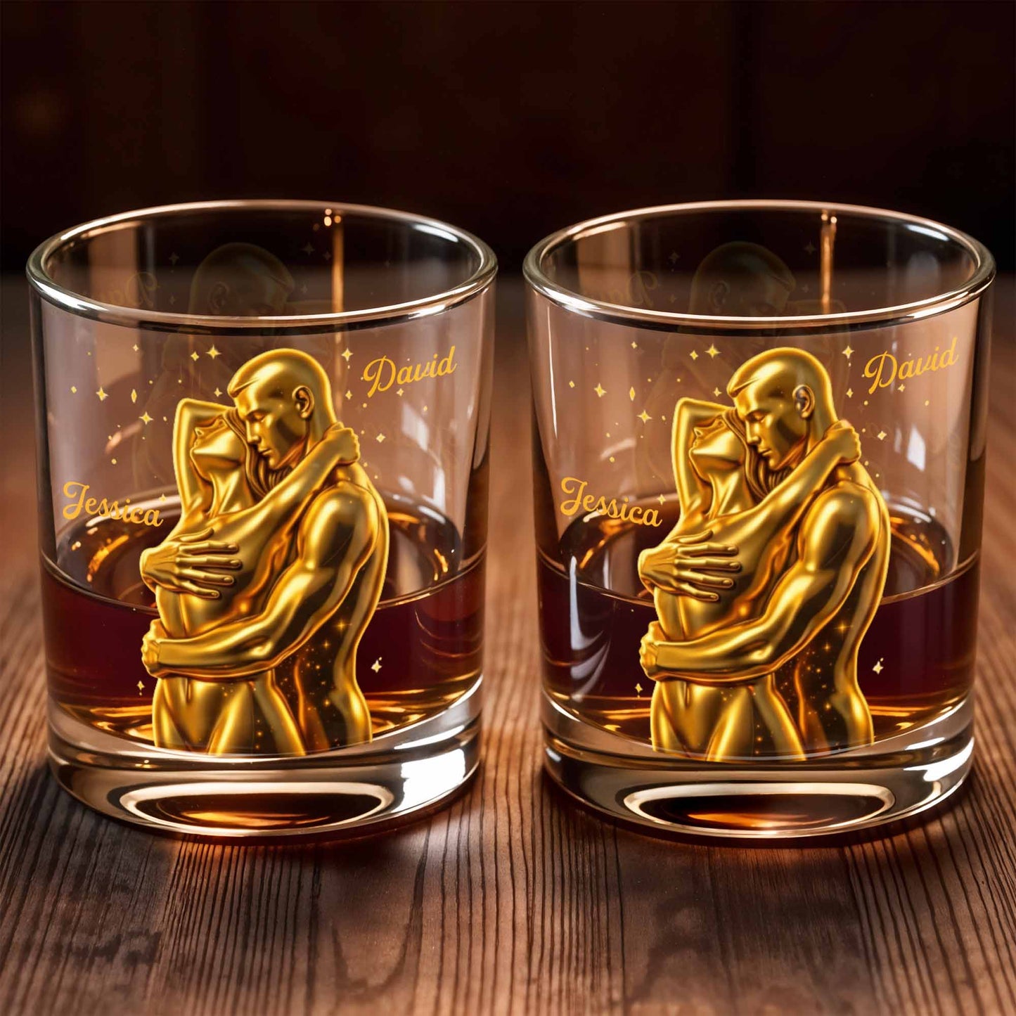 Our Love Is Golden Hugging Couple With Stars