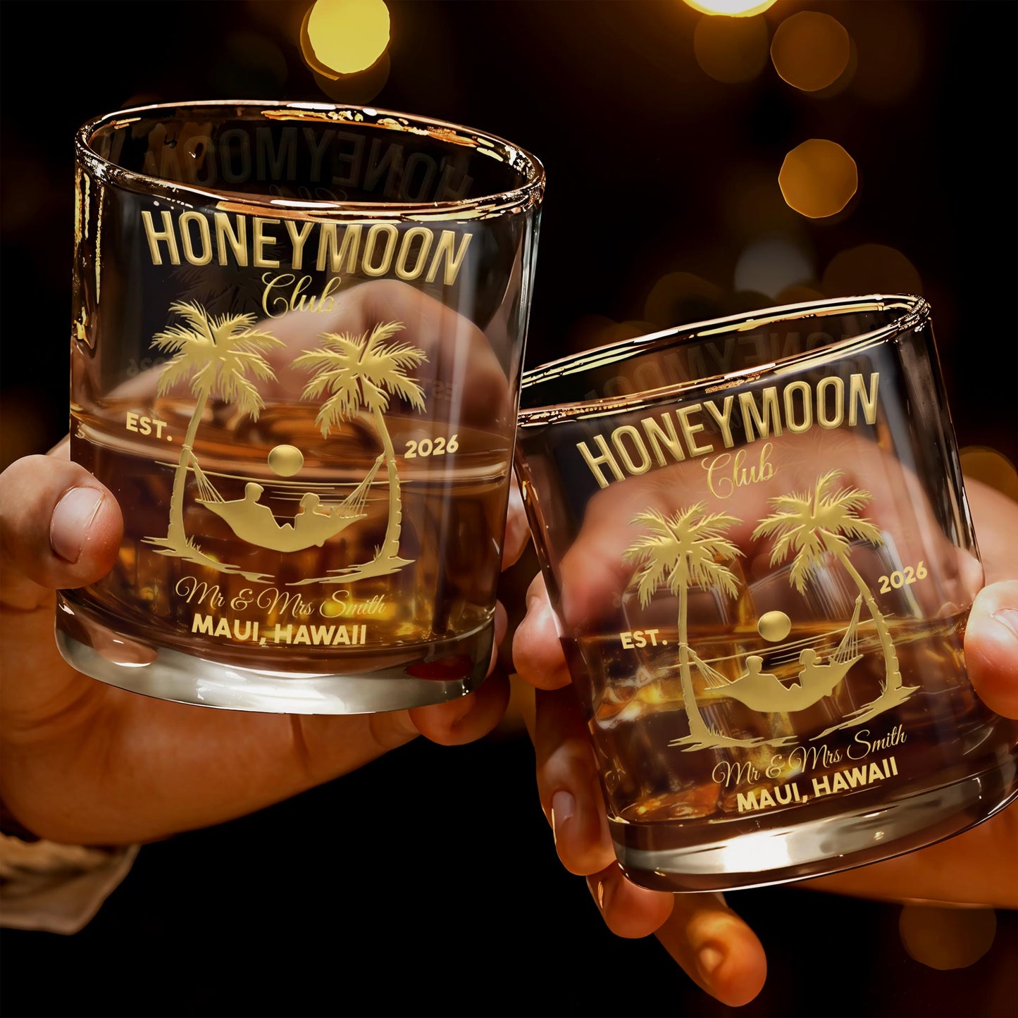 Honeymoon Club Palm Trees And Hammock Sunset Couple