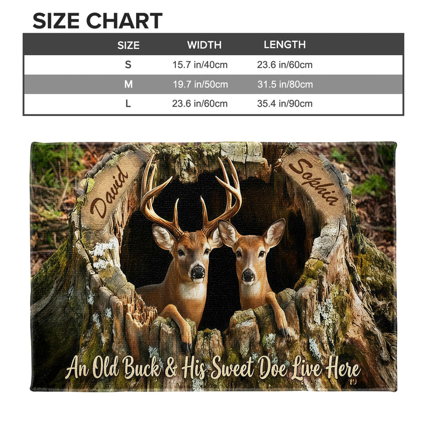 An Old Buck And His Sweet Doe Live Here With Deer And Tree Trunk