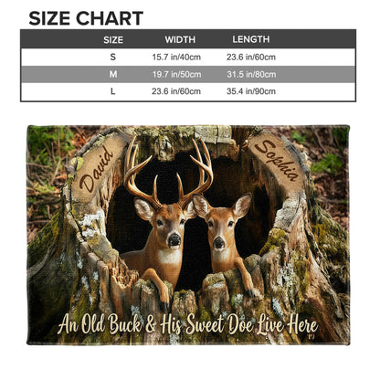 An Old Buck And His Sweet Doe Live Here With Deer And Tree Trunk