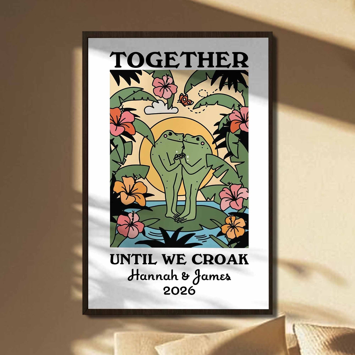 Together Until We Croak Holding Hands Frogs And Hibiscus Flowers