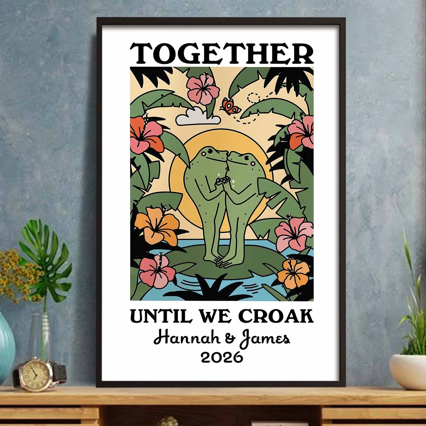 Together Until We Croak Holding Hands Frogs And Hibiscus Flowers