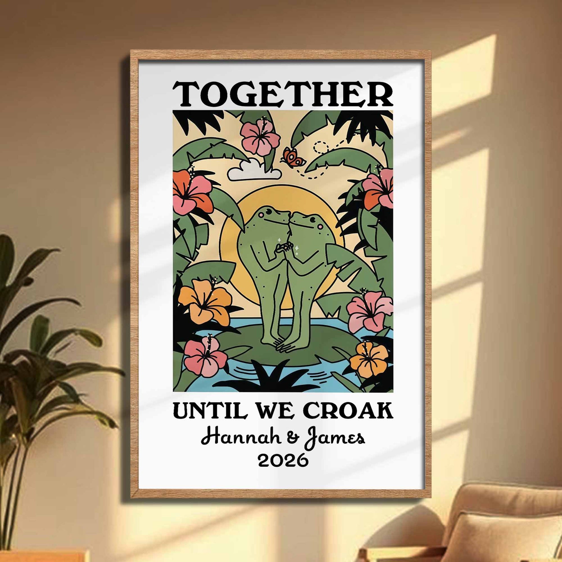 Together Until We Croak Holding Hands Frogs And Hibiscus Flowers