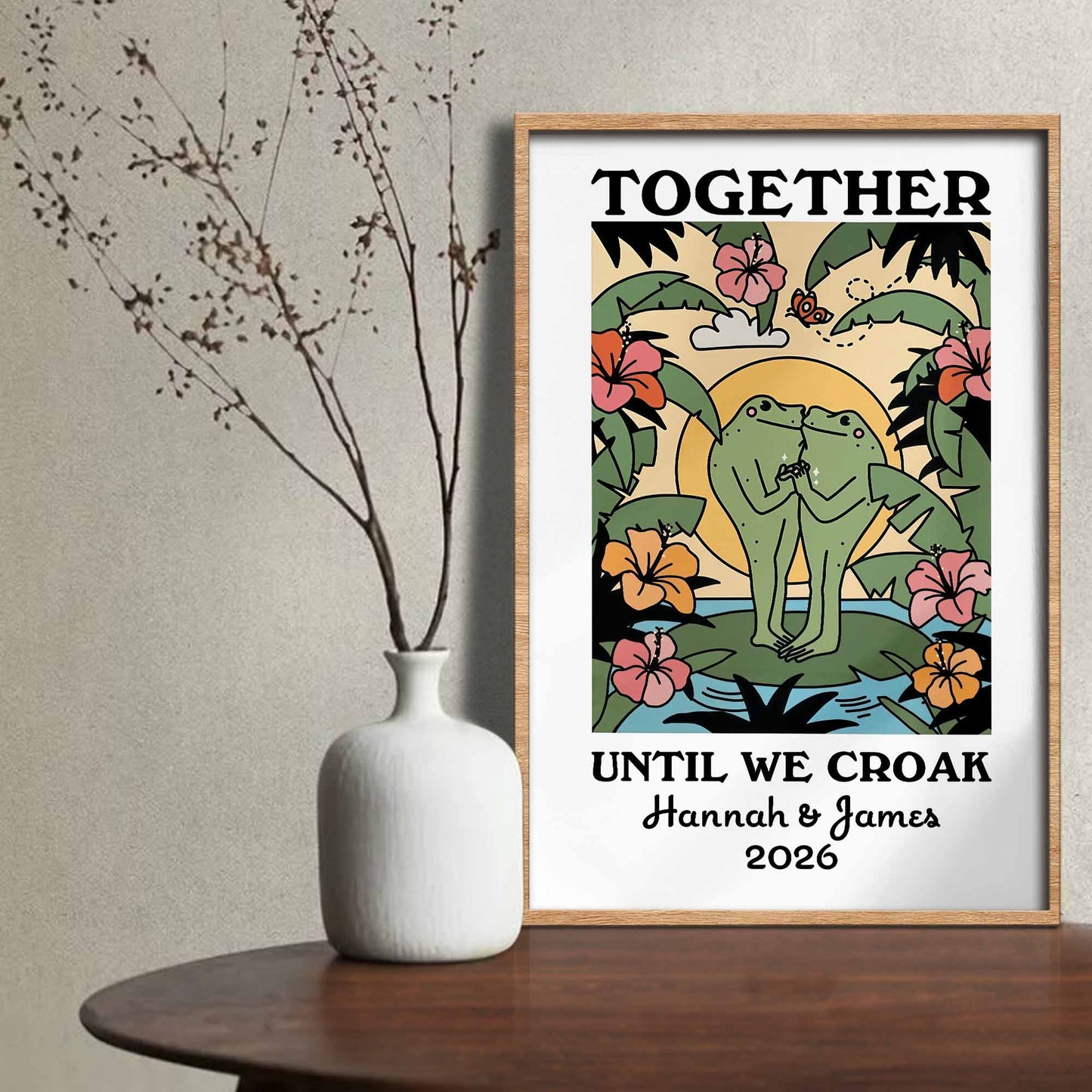 Together Until We Croak Holding Hands Frogs And Hibiscus Flowers