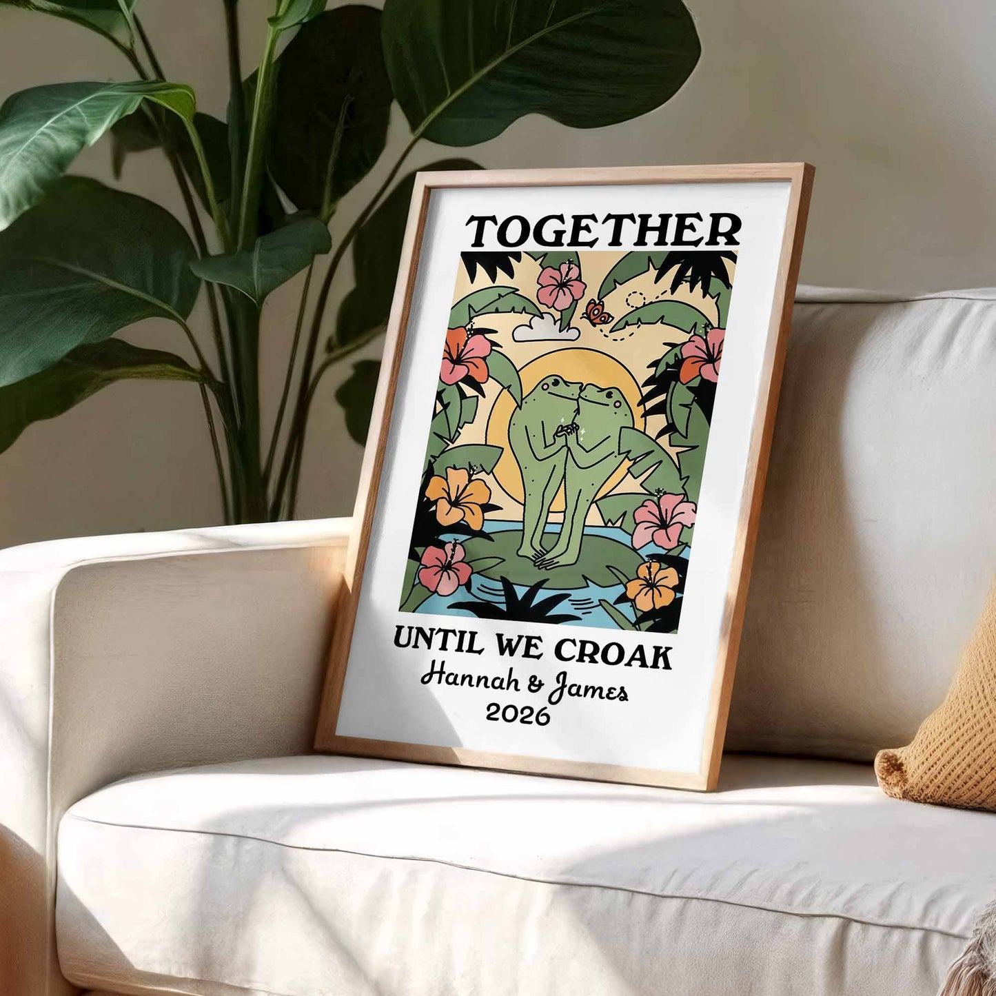 Together Until We Croak Holding Hands Frogs And Hibiscus Flowers