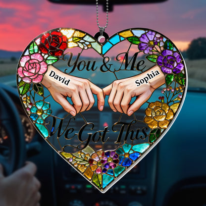 You & Me We Got This Heart Stained Glass Floral Ornament