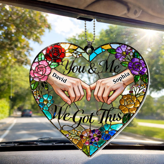 You & Me We Got This Heart Stained Glass Floral Ornament