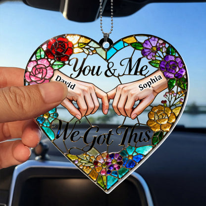 You & Me We Got This Heart Stained Glass Floral Ornament