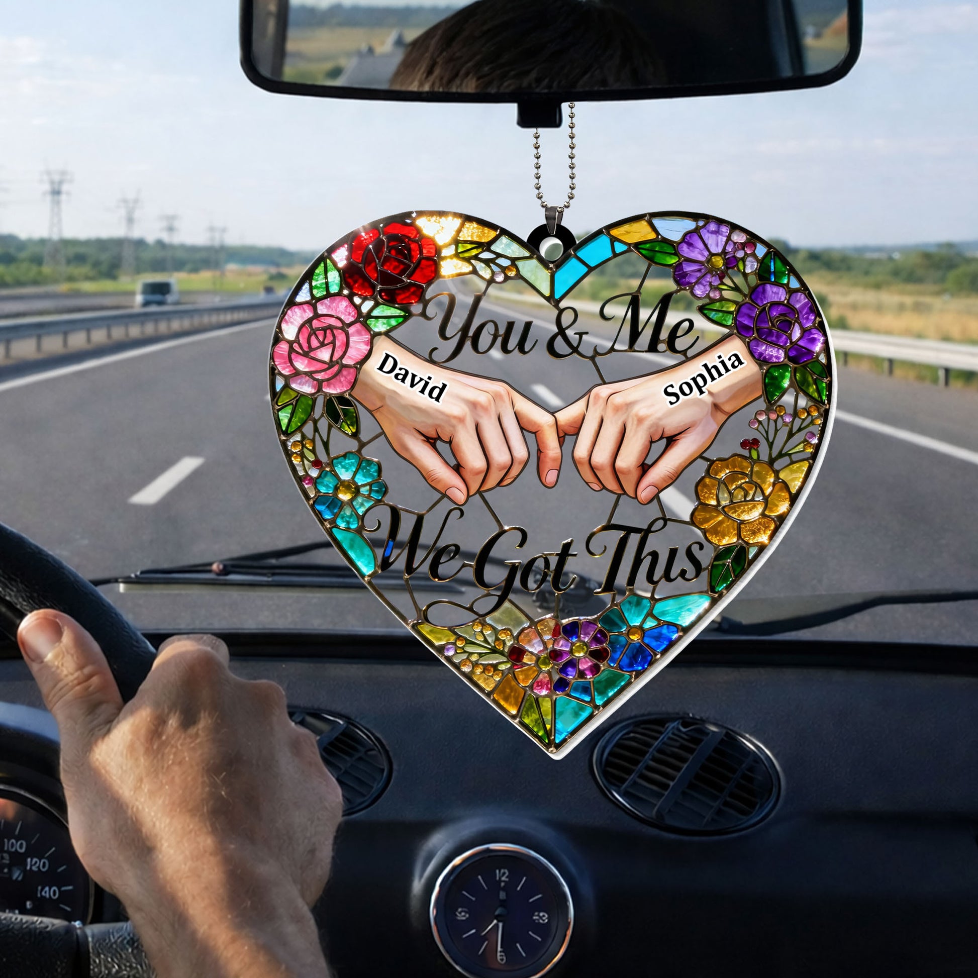 You & Me We Got This Heart Stained Glass Floral Ornament