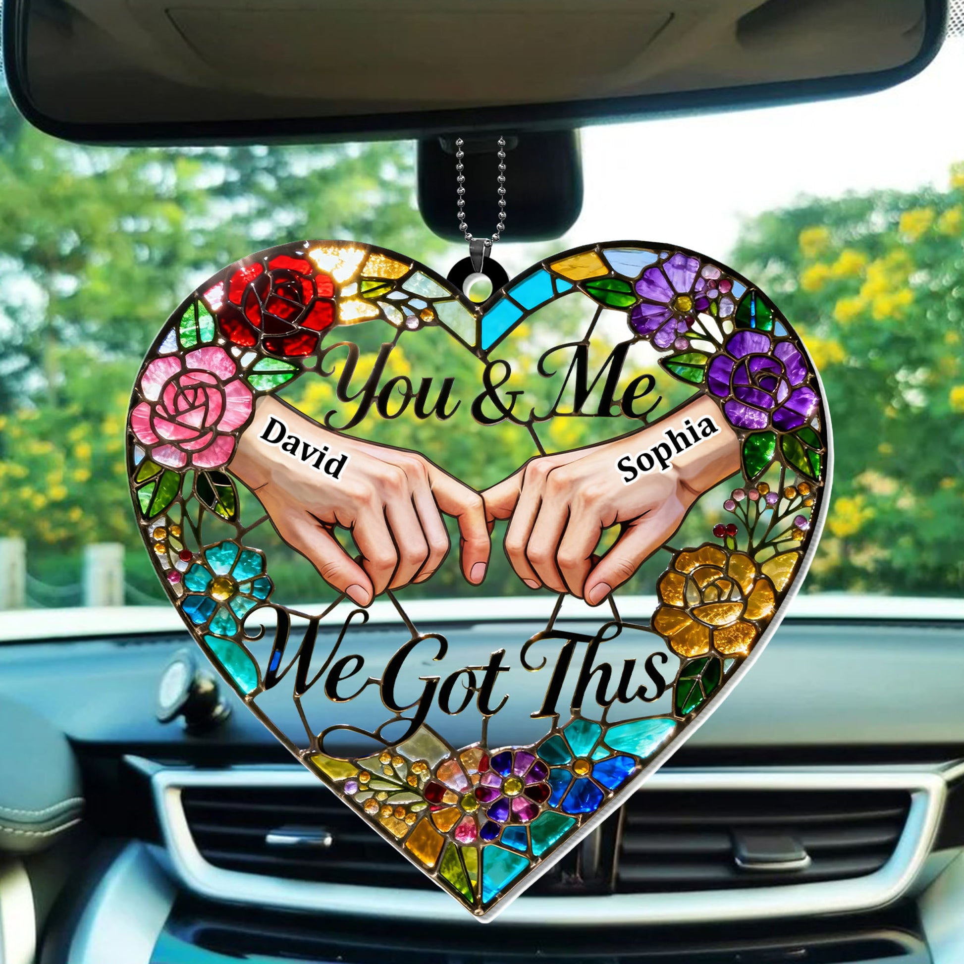 You & Me We Got This Heart Stained Glass Floral Ornament